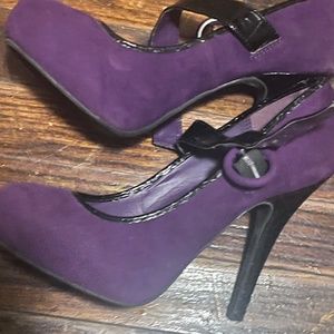 Purple suede Maryjane pumps
